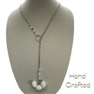 Hand Crafted White Silver Beaded Boho Chic Coastal Cowgirl Lariat Necklace NWT